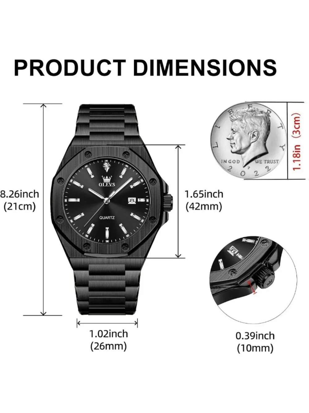 Luxury Octagonal Men's Watch - Stainless Steel, Luminous, Quartz Analog, Large